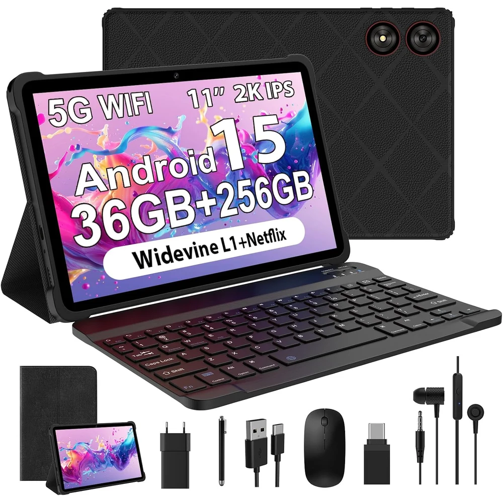 WOREGOO Tablet 11" Android 15 12GB+256GB Negro (con teclado y ratón) foto 1