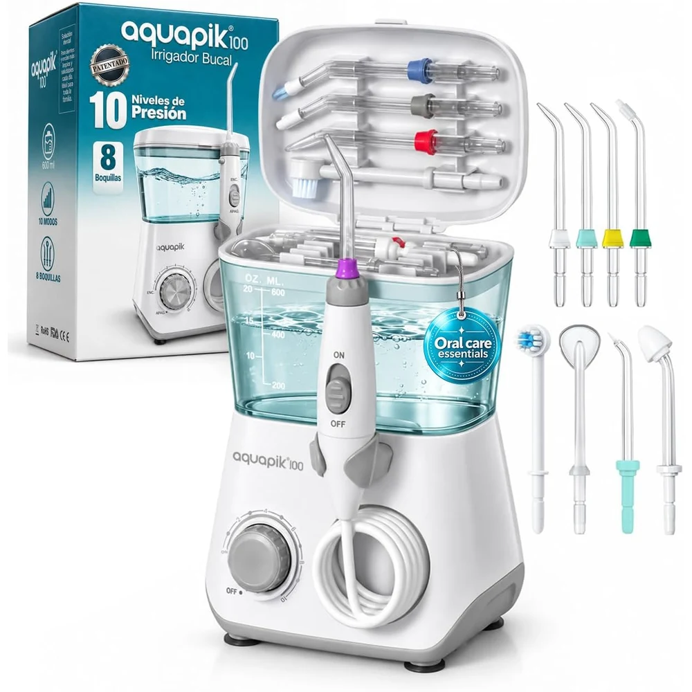 Aquapik 100 Irrigador Bucal, 10 Niveles, 8 Boquillas