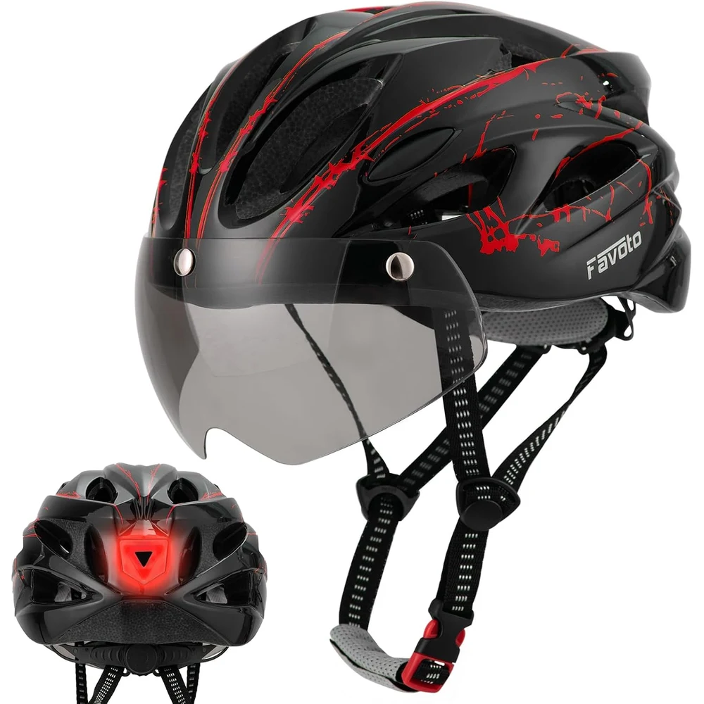 Favoto Casco de Ciclismo con Luz LED y Visera Magnética foto 1