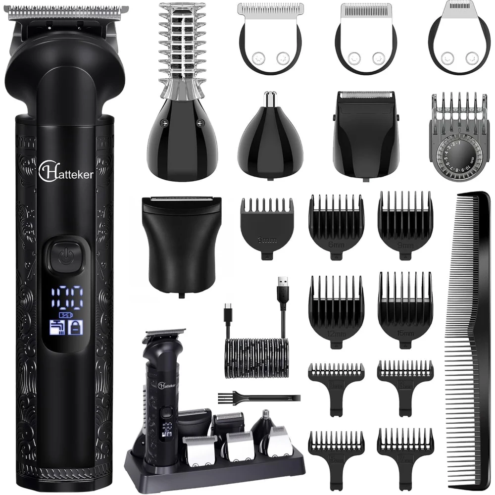 Hatteker Cortapelos Inalámbrico 8 en 1, Negro, HT-609