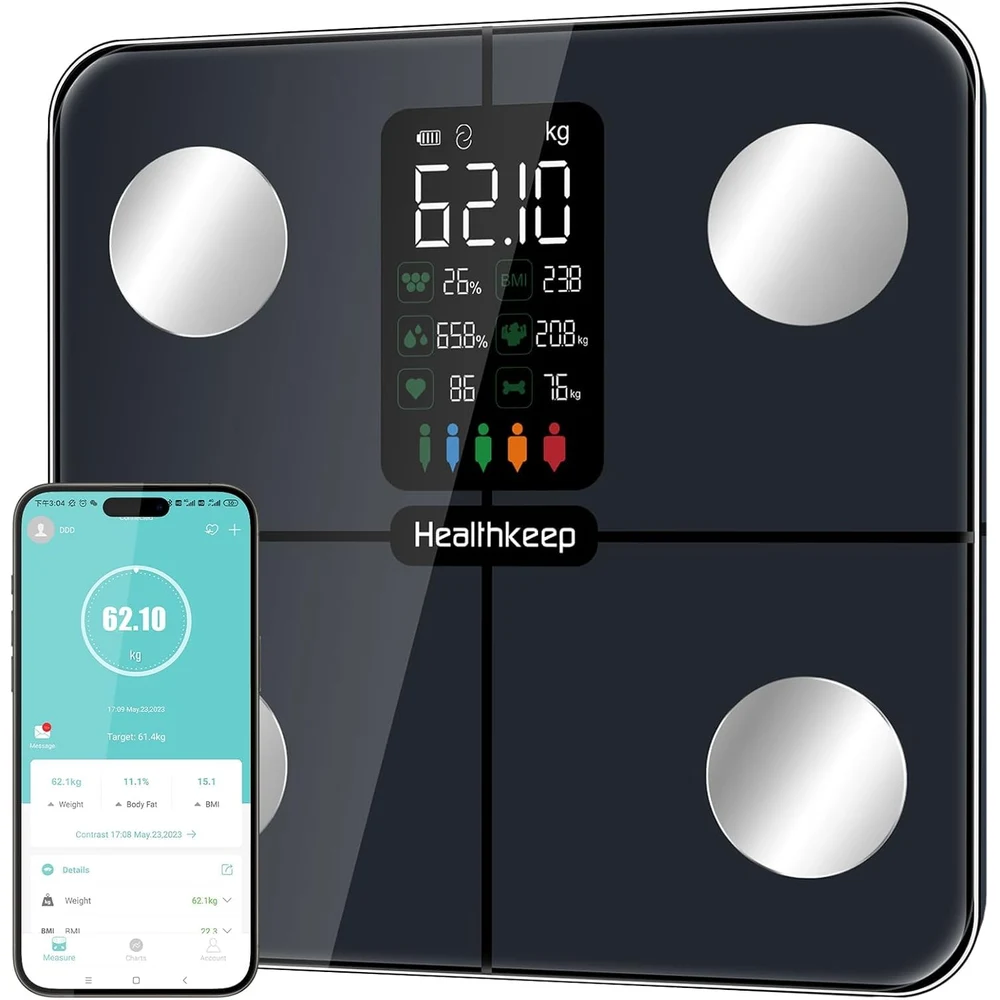 Healthkeep Báscula de Baño con Frecuencia Cardíaca, 15 Datos Corporales foto 1
