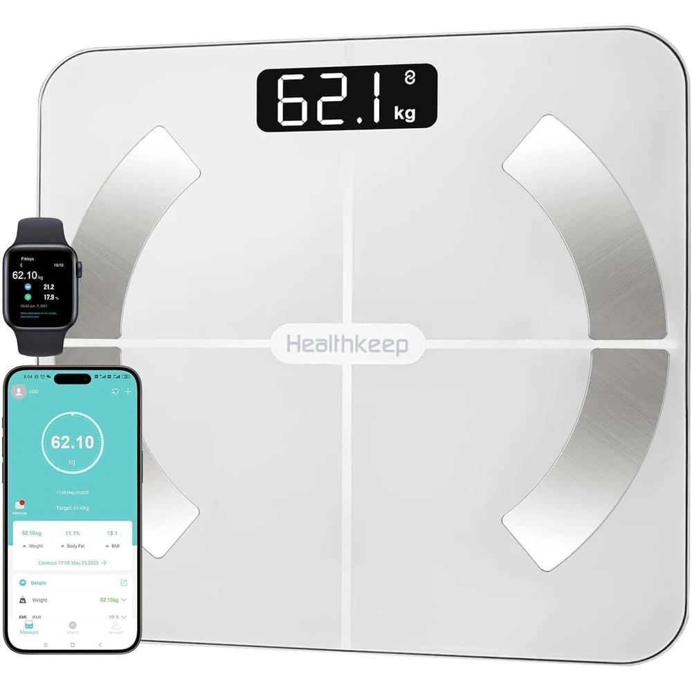 Healthkeep Báscula de Baño Digital, 13 Monitores de Composición Corporal, Blanco