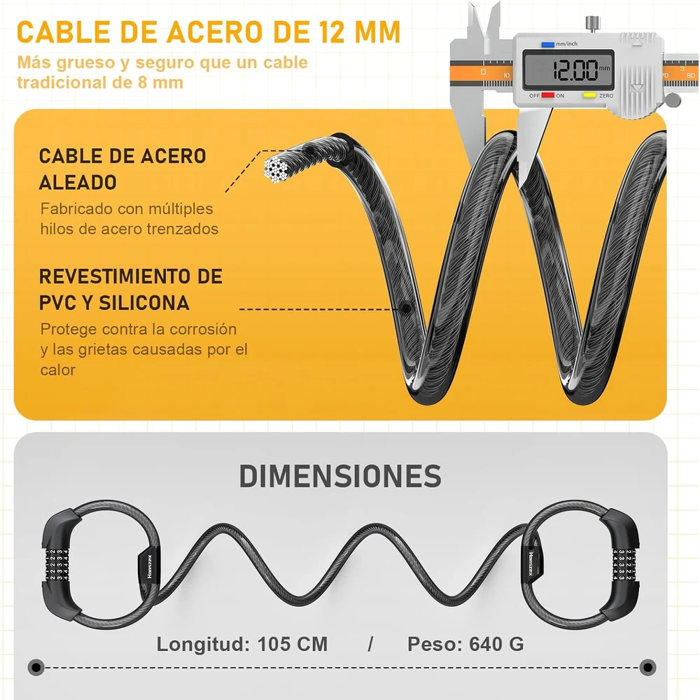 Honszex Candado de Cable con Combinación de 5 Dígitos foto 1