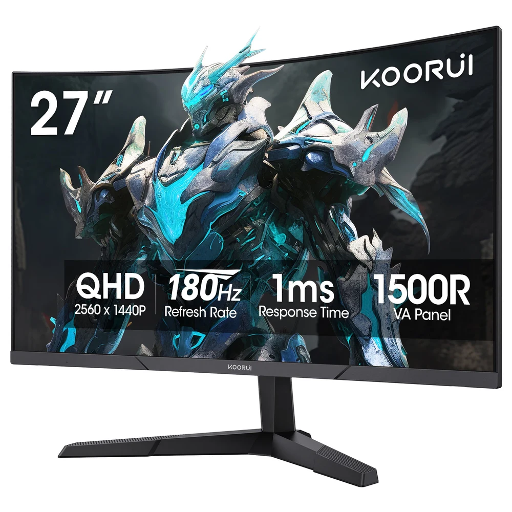 KOORUI Monitor Gaming 27 Pulgadas Curvo 180HZ QHD 1ms Adaptive Sync HDMI/DP