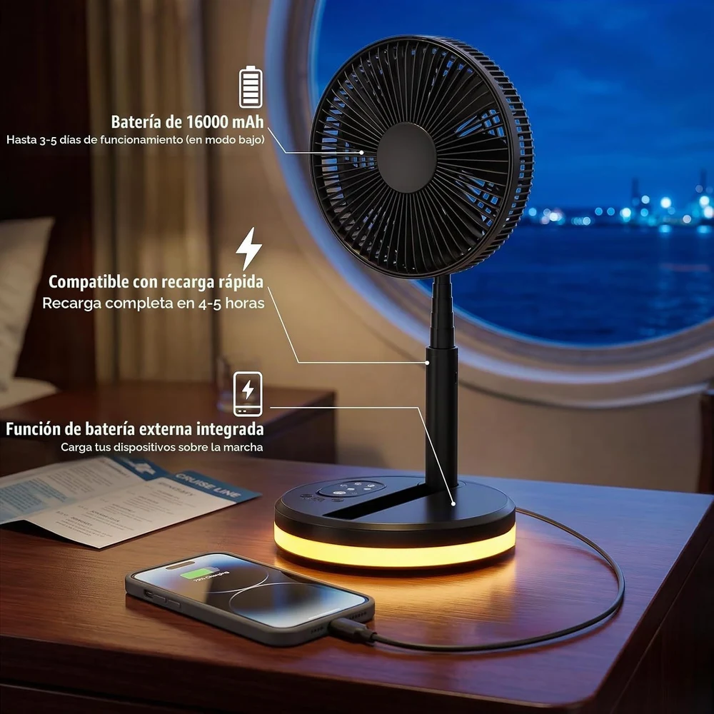 LIPETY Ventilador de Pie Portátil Plegable Oscilante (Negro 7,8")