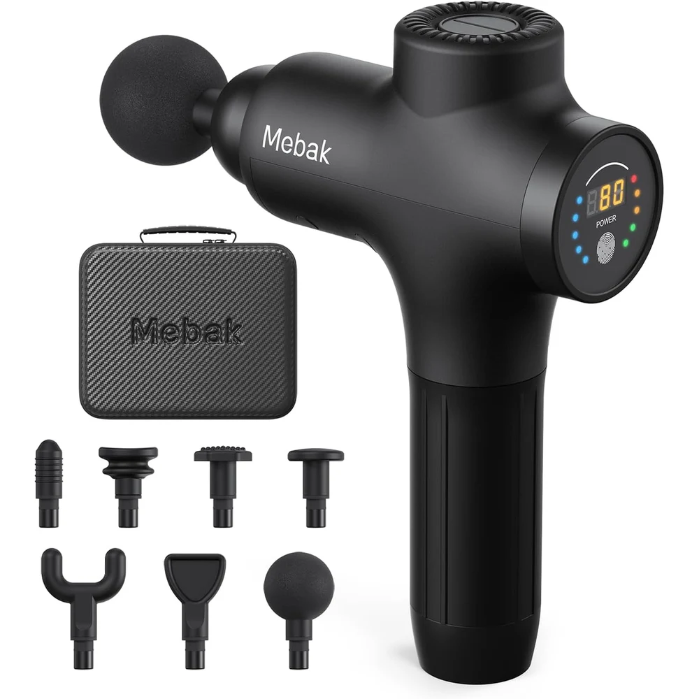 Mebak 3 Pistola de Masaje Muscular Profesional, 7 Cabezales